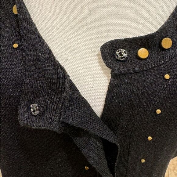 DKNY Button up short sleeves studded sweater.  Black. Large - Picture 8 of 11
